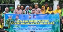 Sapa Pagi Green Policing Ditlantas Polda Riau: Satu Polantas Sahabat Sepuluh Ojol, Wujudkan Keselamatan dan Cinta Lingkungan