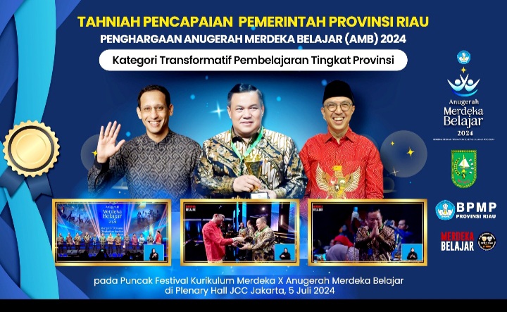 Berhasil Lakukan Transformasi Pembelajaran, Pemprov Riau Terima Anugerah Merdeka Belajar 2024