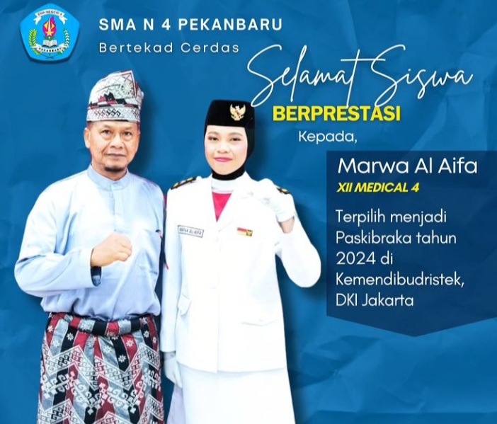 HUT RI ke 79 Tahun, Marwa Siswa SMAN 4 Pekanbaru Terpilih Jadi Paskibraka di Kemendikbudristek RI