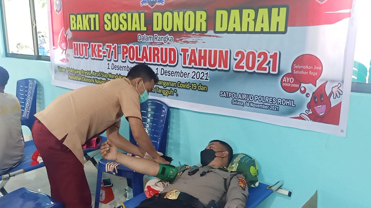 Kapolsek Bangko Bersama Anggota Ikuti Donor Darah Sempena HUT Polairud ke 71