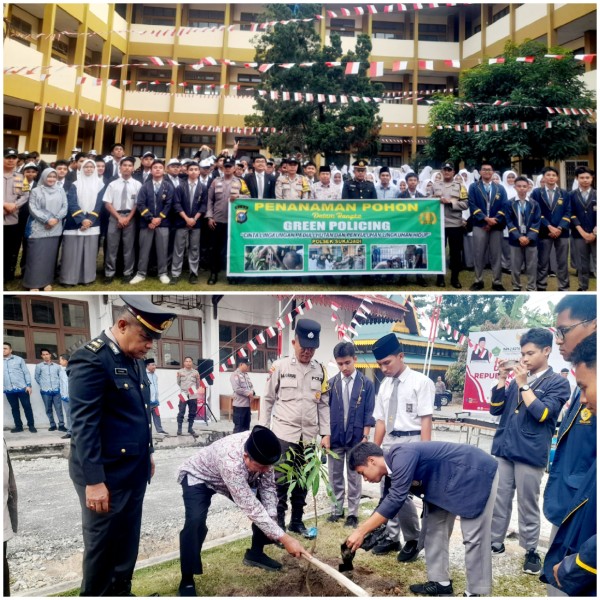 Upacara HUT RI ke 80 Tahun, MAN 2 Pekanbaru Tanam Bibit Pohon Program Green Policing Polda Riau