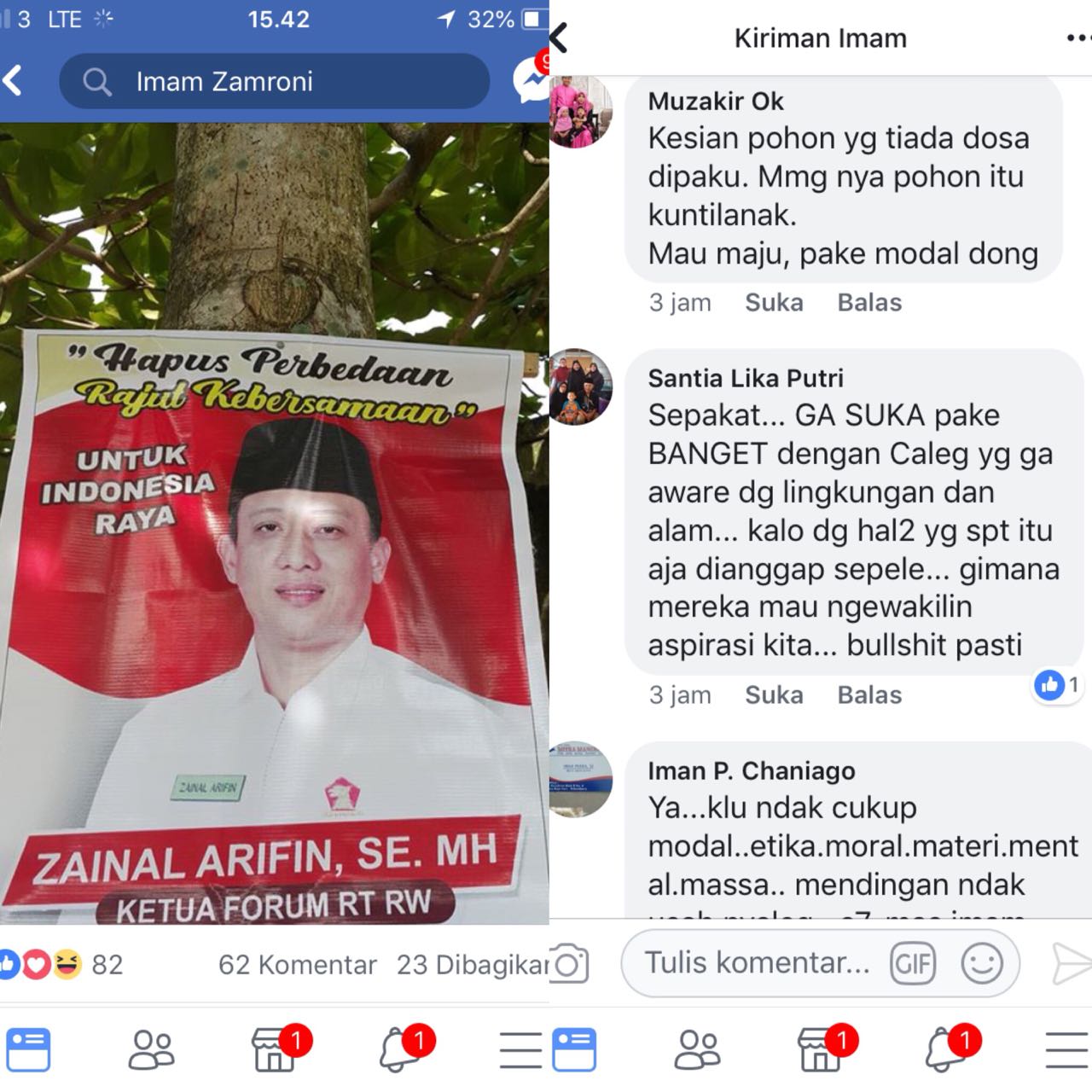 Pasang Poster Caleg di Pohon, Zainal Arifin di Bully Warganet