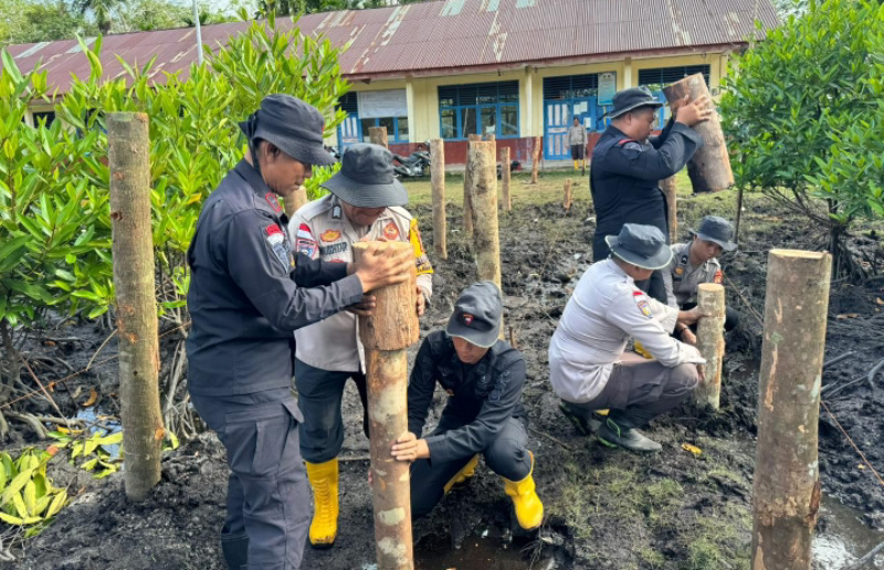 Pengerjaan Jembatan Presisi Polri di SDN Semulut, Kepulauan Meranti Hampir Rampung
