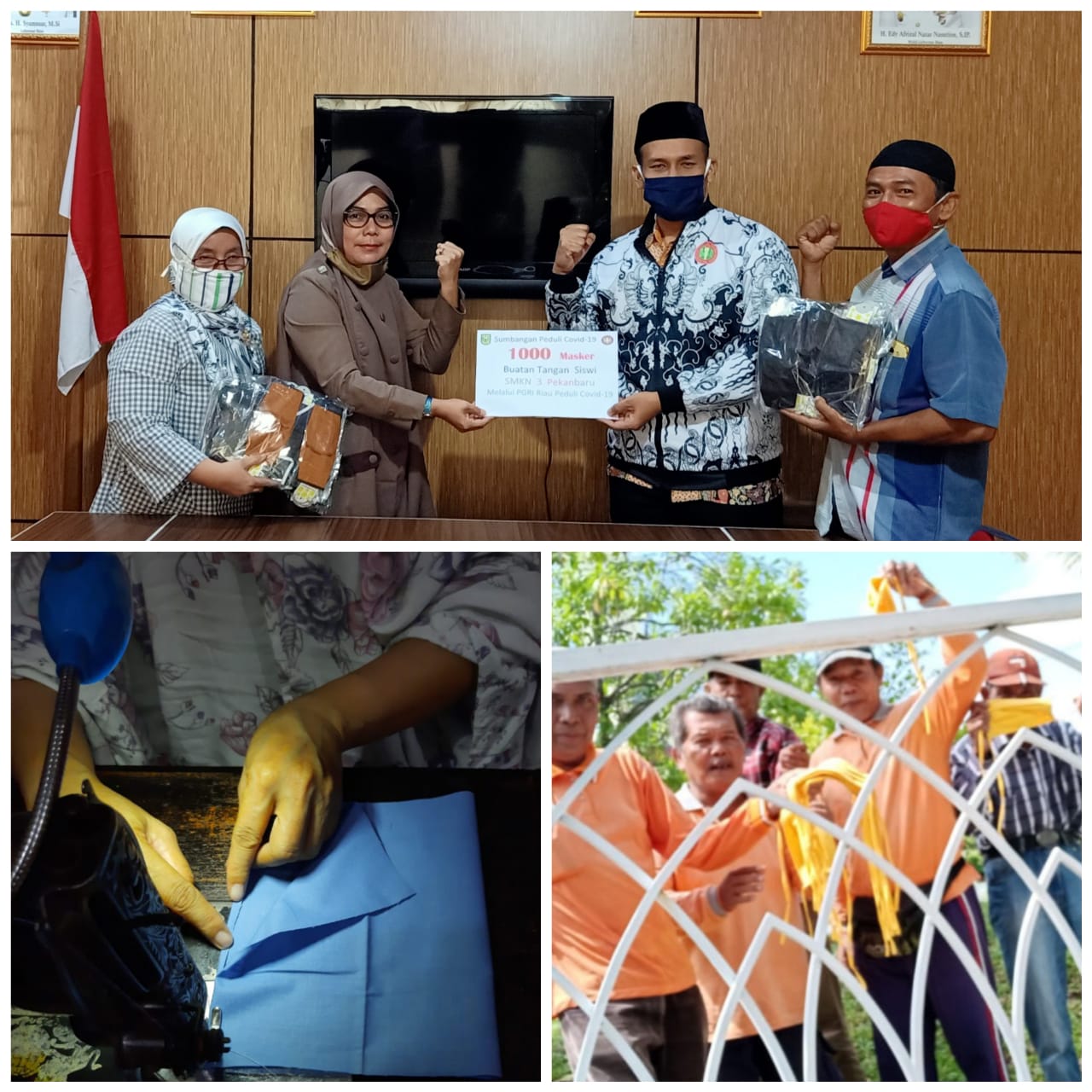 Hasil Produksi Guru dan Siswa, SMKN 3 Donasikan 1000 Masker ke PGRI Riau