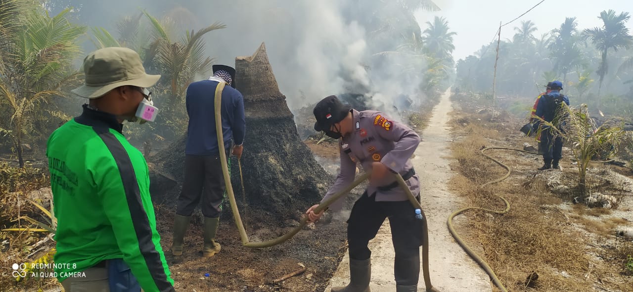 Polsek Kuala Kampar Turun Langsung Padamkan Karhutla di Desa Sungai Solok