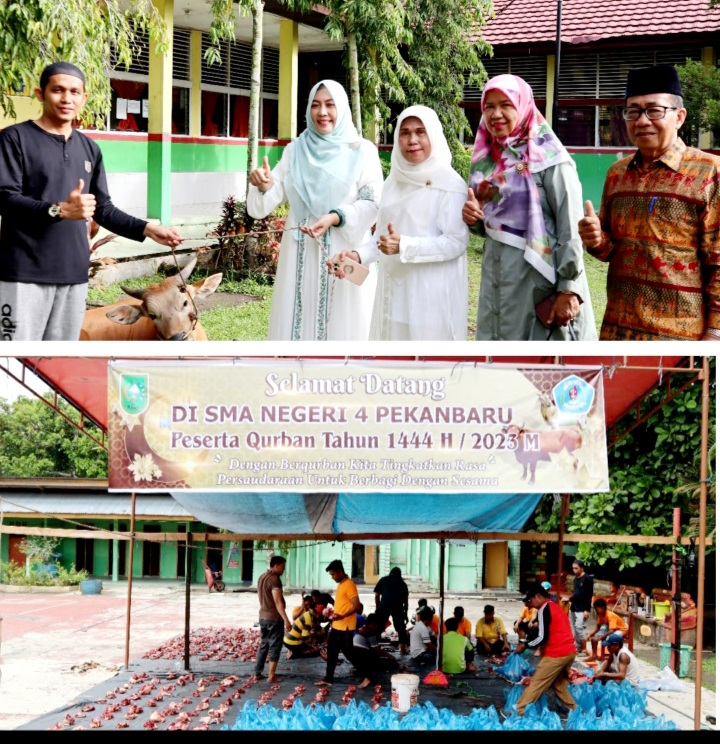 Disaksikan Sekdisdik Riau, SMAN 4 Pekanbaru Potong 6 Ekor Hewan Kurban Idul Adha 1444 H