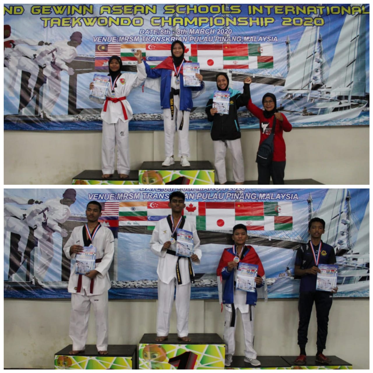 Tiara dan Hilal Raih Medali di 2ND Gewin Asean Schools International Taekwondo Championship di Malaysia