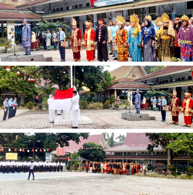 Tak Mau Kalah dengan Istana, Guru dan Siswa SMAN Plus Provinsi Riau Gunakan Pakaian Adat Nusantara saat Upacara HUT RI ke- 78
