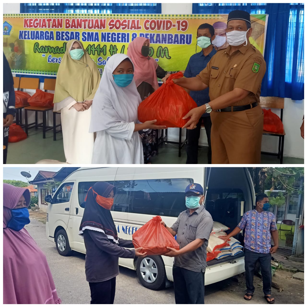 Bansos Covid 19, SMAN 8 Pekanbaru Serahkan 230 Paket Sembako ke Siswa dan Warga Tak Mampu