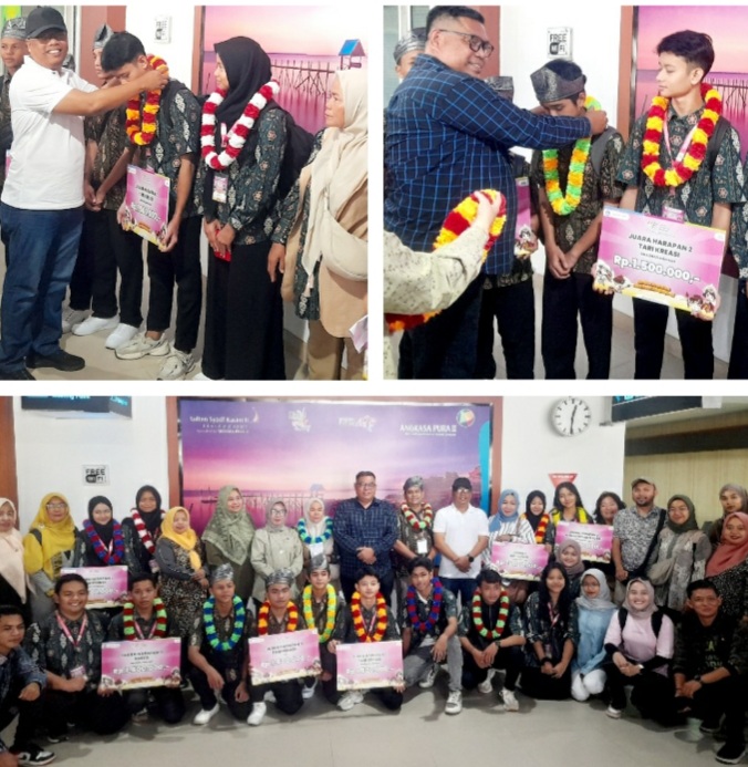 Banggakan Riau, Plt Kadisdik Riau Sambut Pemenang FLS2N SMA/SMK di Bandara SSK II Pekanbaru