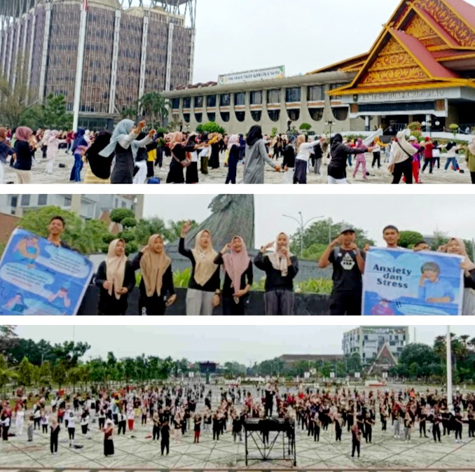 Ratusan Siswa SMAN 9 Pekanbaru Lakukan Senam Sehat P5 di Kantor Gubernur Riau