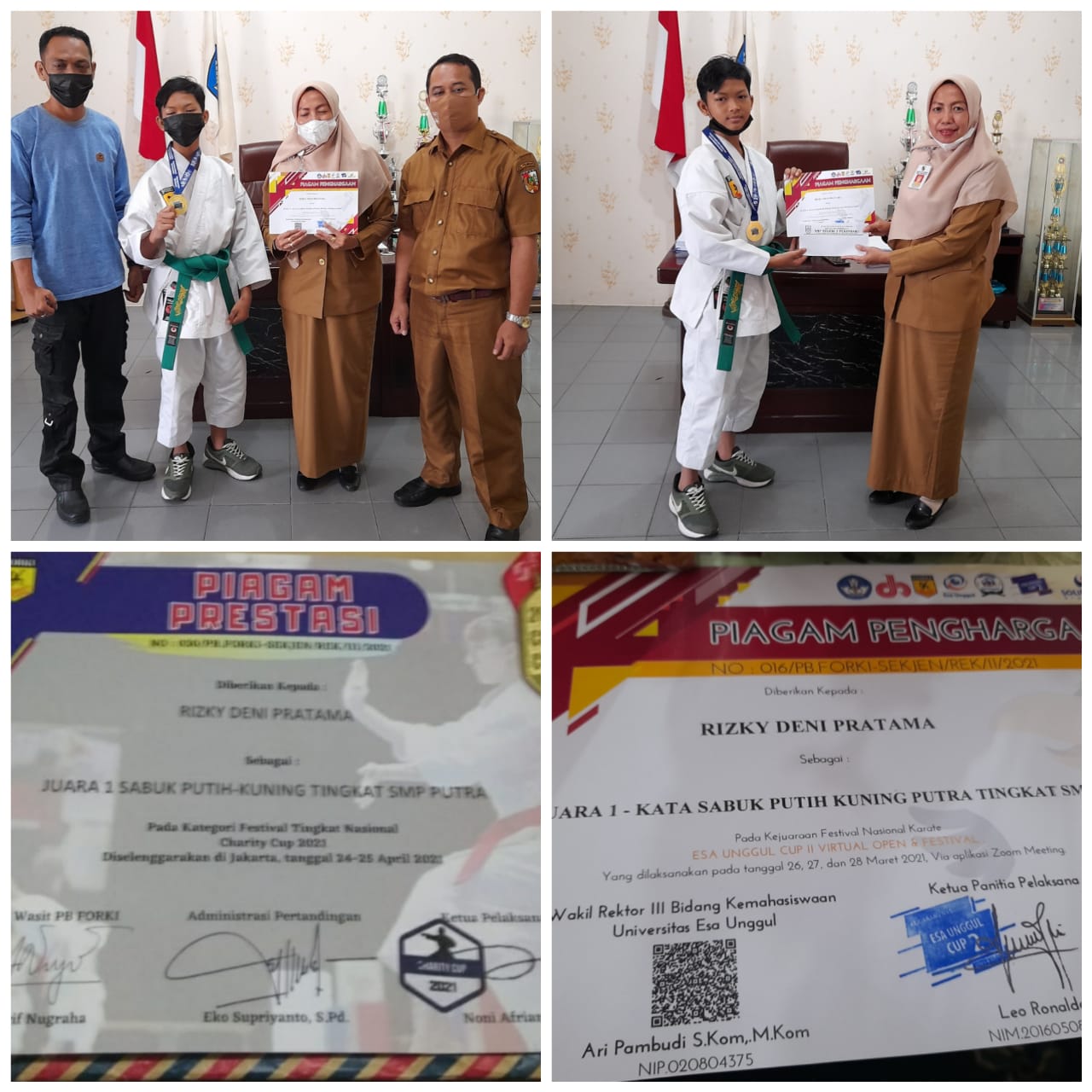 Keren, Rizky Siswa SMPN 2 Pekanbaru Raih Medali Emas di Dua Kejuaraan Karate Tingkat Nasional