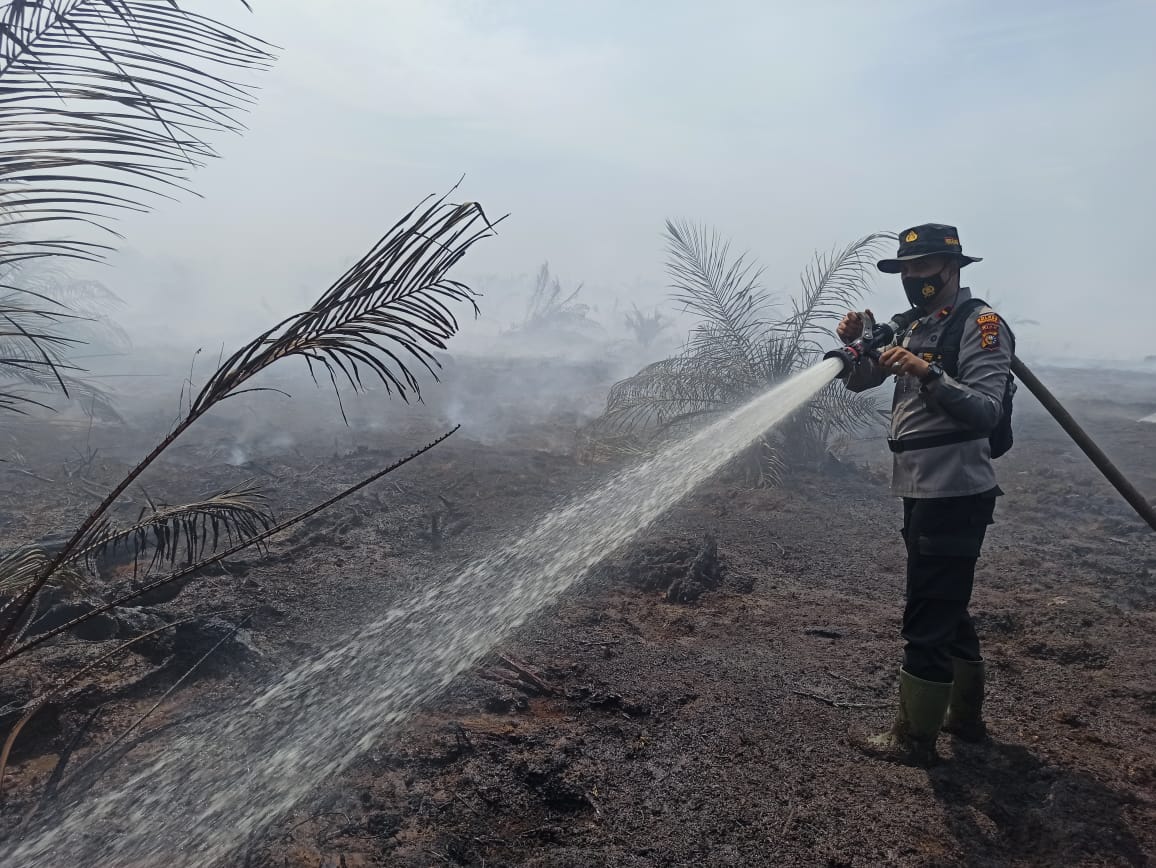 Polsubsektor Pelalawan Lakukan Pemadamab Titik Api di Desa Sungai Ara