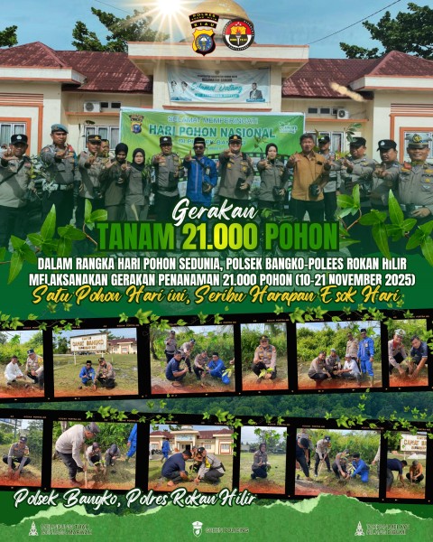 Polri Peduli Lingkungan, Kapolsek Bangko Tanam Pohon di Halaman Kantor Camat